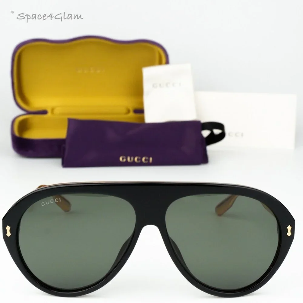 Gucci Men Sunglasses Black Gold Havana Grey Aviator GG1515S 001 BRAND NEW